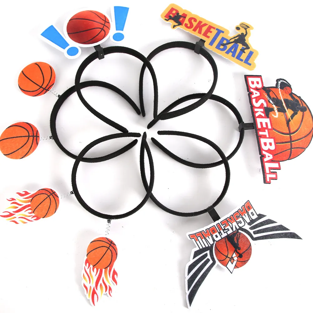 Basketball Theme Party Headband Sport Events Fan Cheer Headwear Plastic Felt Slam Dunk Fire Wings Pattern Bopper For Unisex