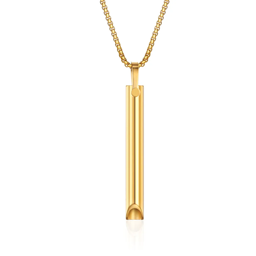 Collar de Pendiente de Respiración Consciente Acero Inoxidable Meditación Alivio del Estrés Tubo Cilíndrico para Hombres Mujeres
