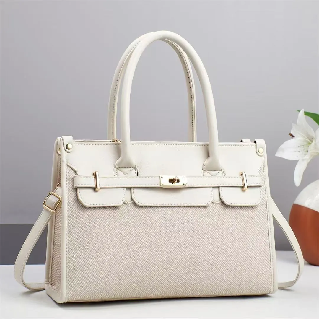 Sac Cabas Femme Cuir PU Grande Capacité Sac à Bandoulière de Banlieue Fermeture à Serrure Classique Sac à Main Mode