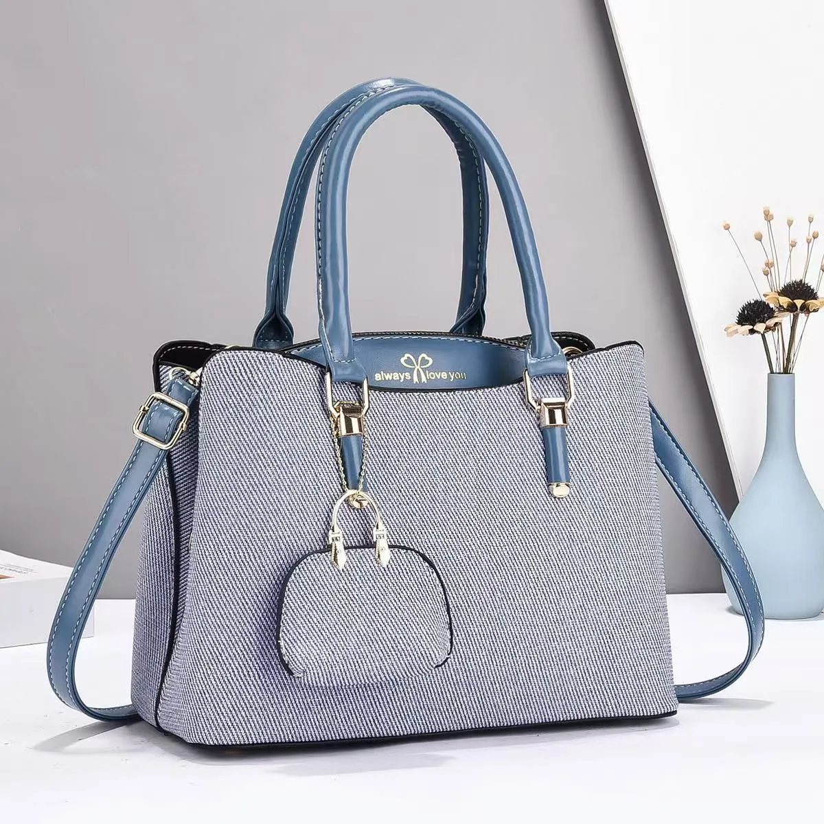 Moda Casual Tela Pelle Patchwork Borsa Grande Capacità Multistrato Top Handle Tote Bag Con Tracolla Piccolo Portamonete Donna Giornaliera Messenger Bag