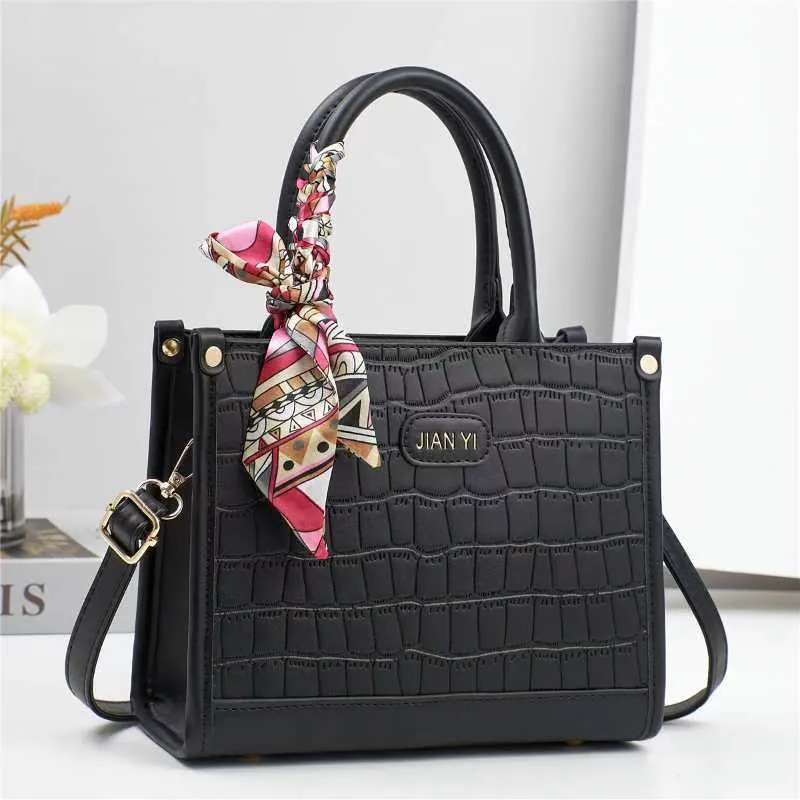 Borsa A Mano Da Donna Motivo Coccodrillo Pelle PU Con Sciarpa Di Raso Elegante Borsa A Tracolla Versatile
