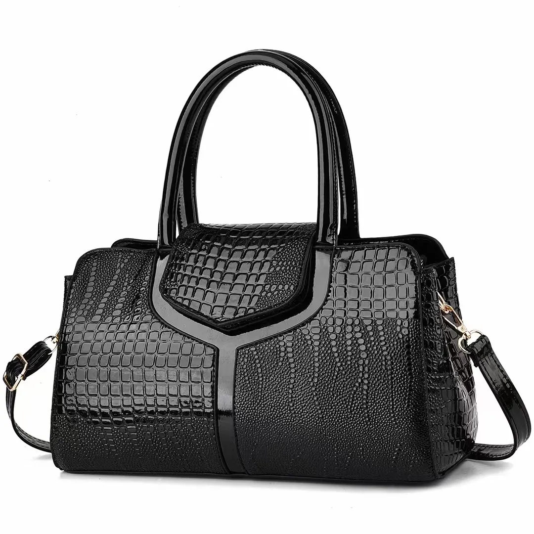 Crocodile Pattern PU Leather Handbag Structured Top Handle Crossbody Bag For Women Retro Style Elegant