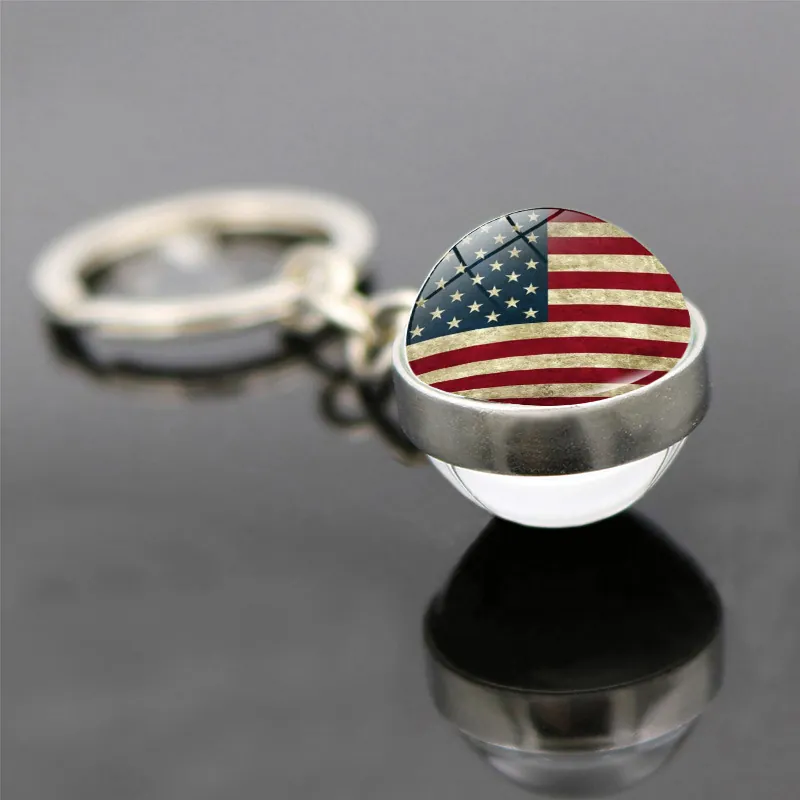 Llavero Bandera Americana Vintage Bola De Cristal De Doble Cara Aleación De Zinc USA Colgante Para Llaves De Coche