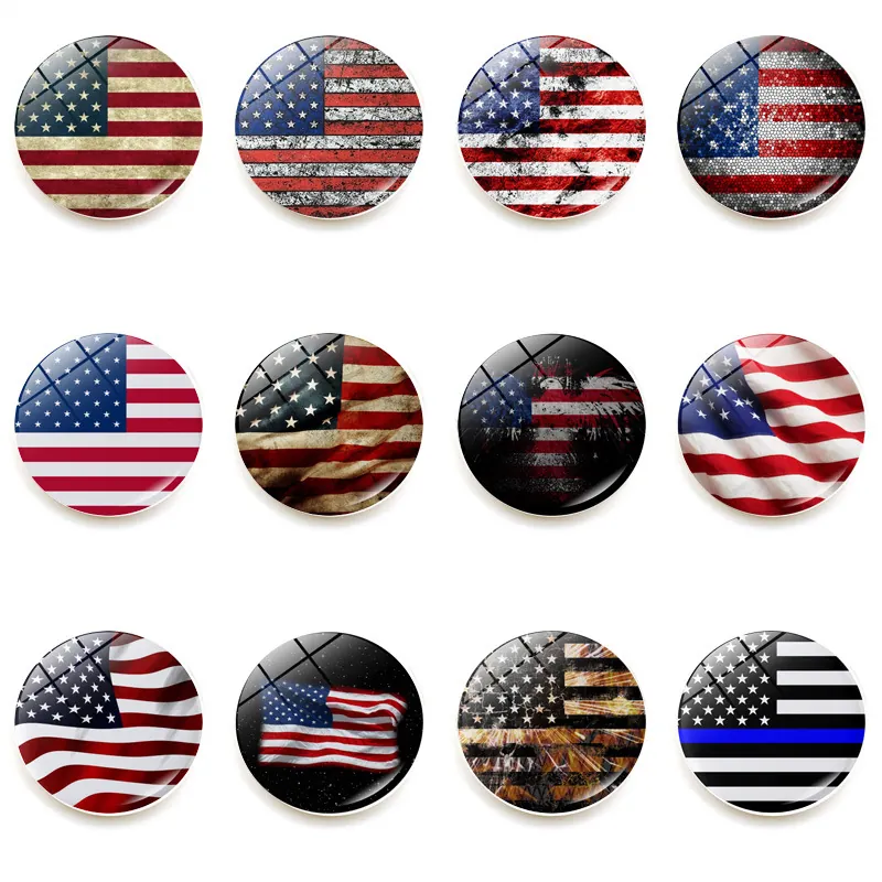 Vintage USA Flag Glass Refrigerator Magnet Round Magnetic Whiteboard Sticker Retro American Stars Stripes Kitchen Decor