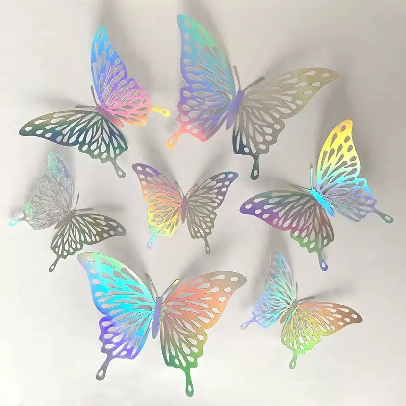 3D Hollow Holographic Butterfly Wall Stickers Laser Paper Decorations For Living Room Wedding Birthday Graduation Party Decor