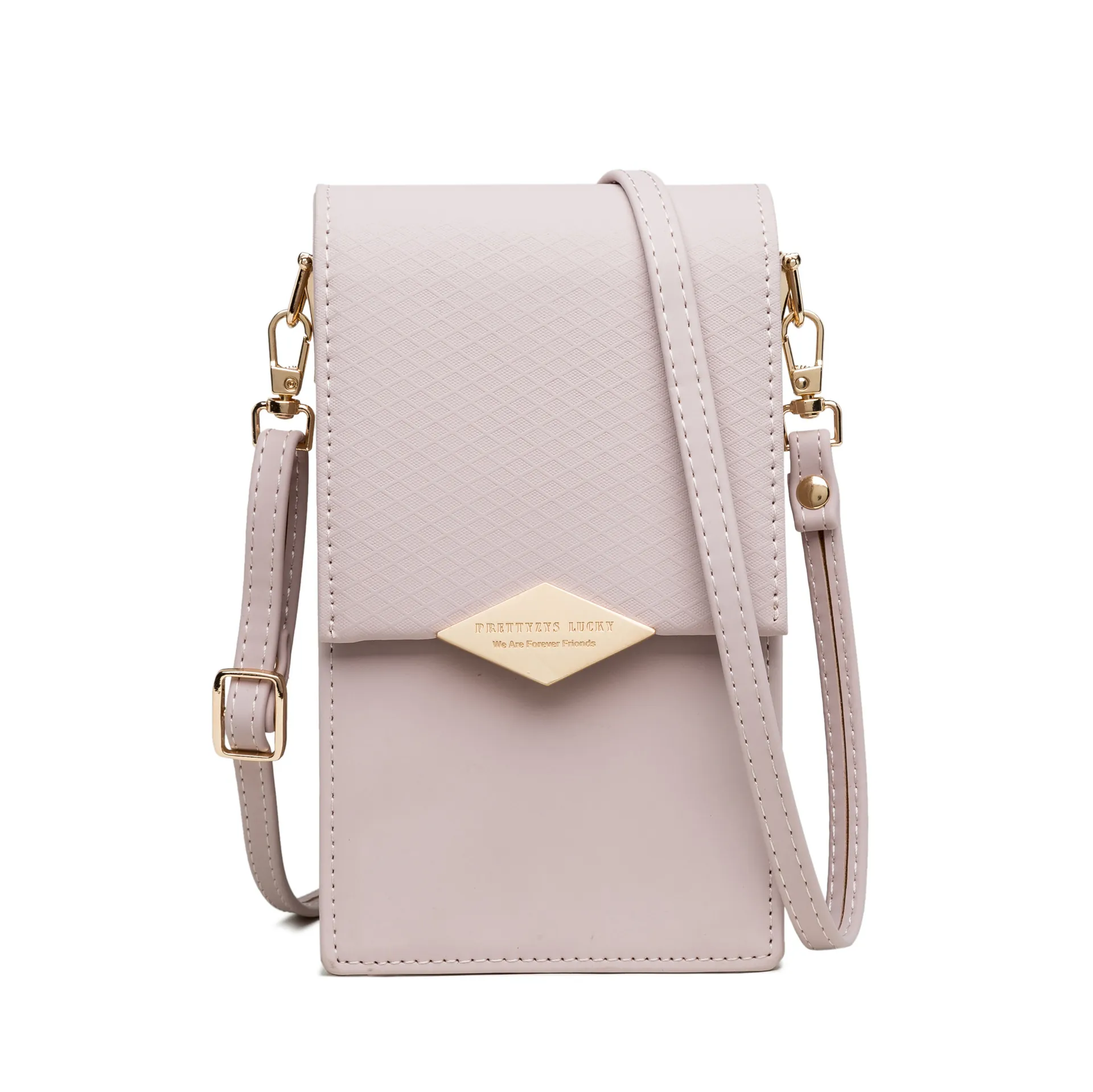 Women Mobile Phone Crossbody Bag PU Leather Rhombic Quilted Pattern Adjustable Strap Mini Shoulder Elegant Pouch Wallet