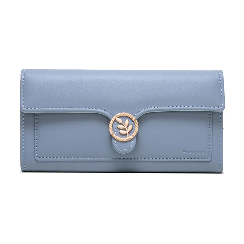 Women Long Wallet PU Leather Elegant Leaf Buckle Folding Clutch Purse With Multiple Card Slots