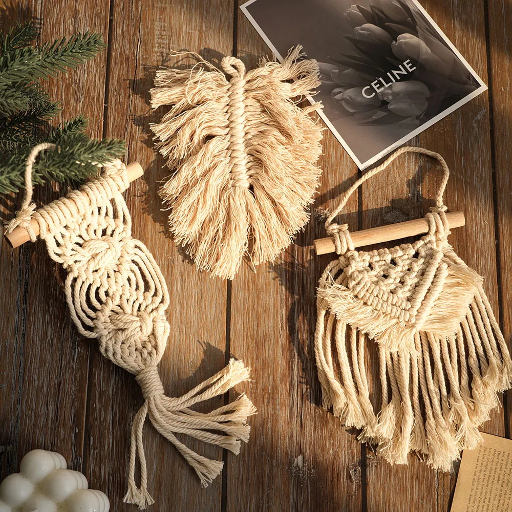 Handmade Macrame Wall Hanging Boho Cotton Rope Tassel Leaf Dreamcatcher Ornament Home Decor