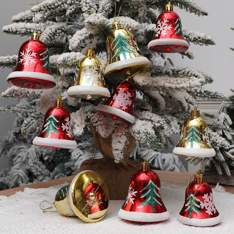 Christmas Bell Hanging Ornaments Plastic Glitter Snowflakes Tree Pattern For Christmas Tree Decorations Festive Party Decor