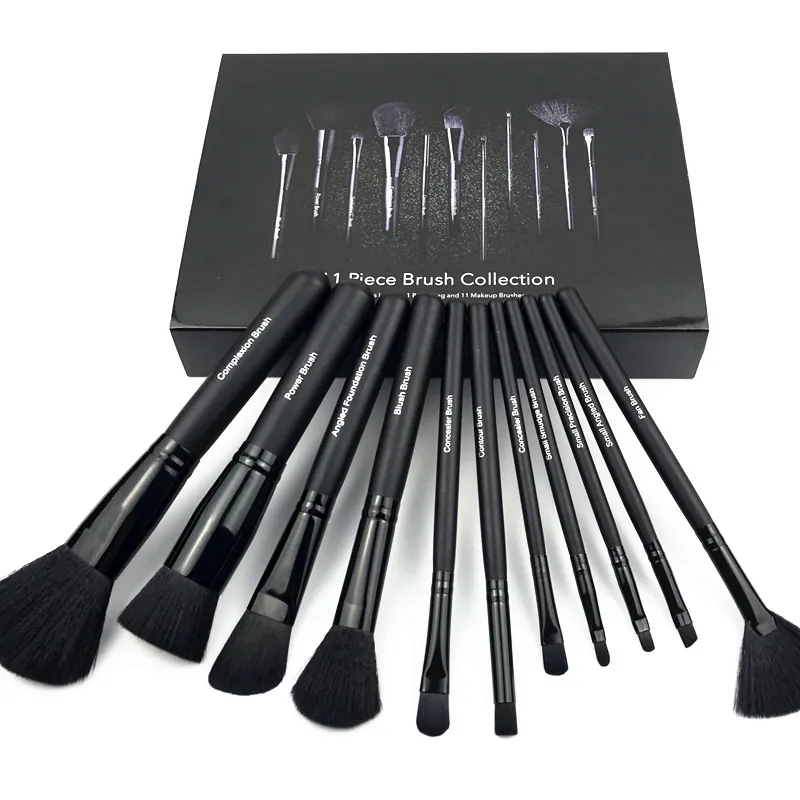 Professional Makeup Brushes With Wooden Handle Synthetic Fiber Black Matte Cosmetic Tools For Daily Beauty Application