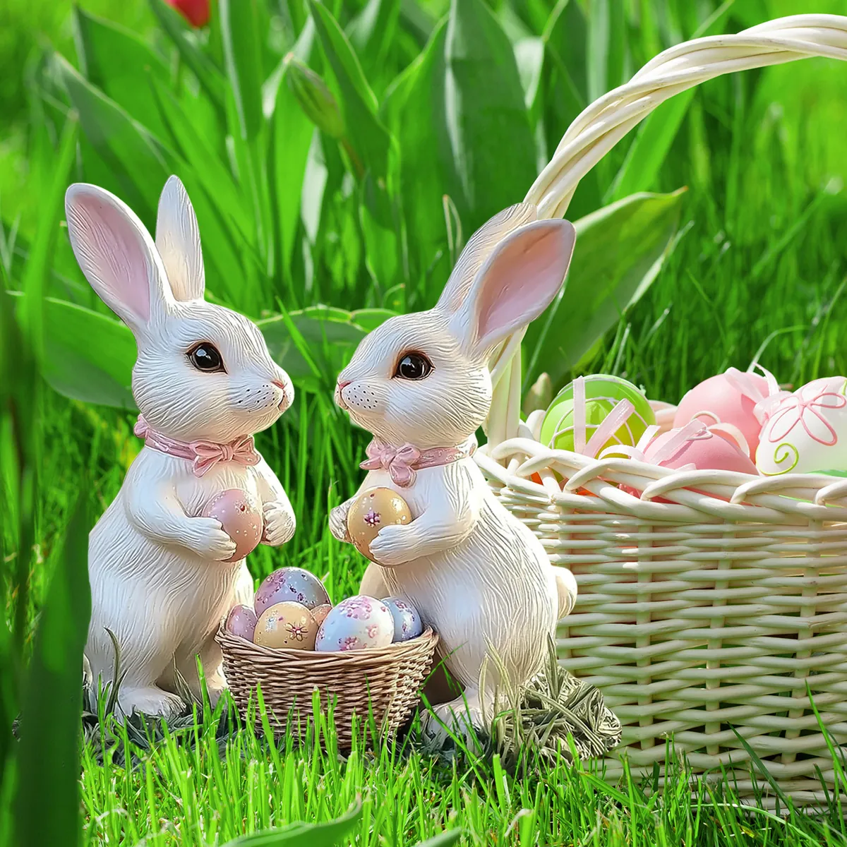 Osterhase Und Ei Gartenstecker Flach Doppelseitig PVC Dekoratives Hofschild Outdoor Rasen Weg Dekor Für Osterparty