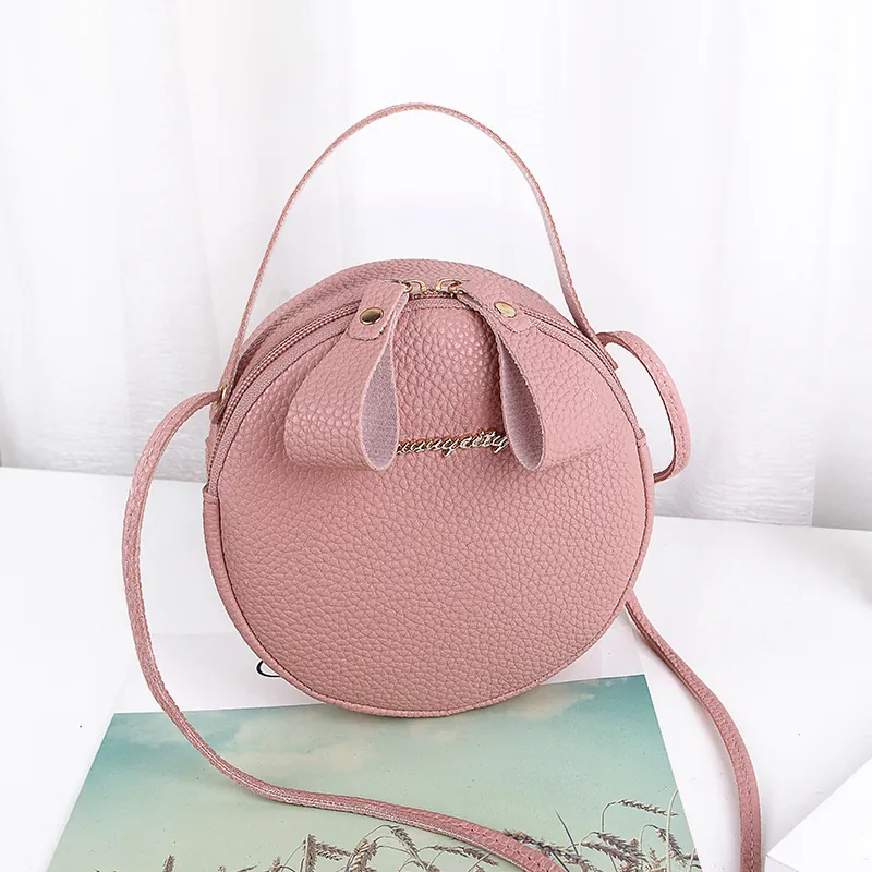 Round Crossbody Bag Pebble Grain PU Leather Mini Handbag Zipper Closure Adjustable Strap Fashion Solid Color For Women