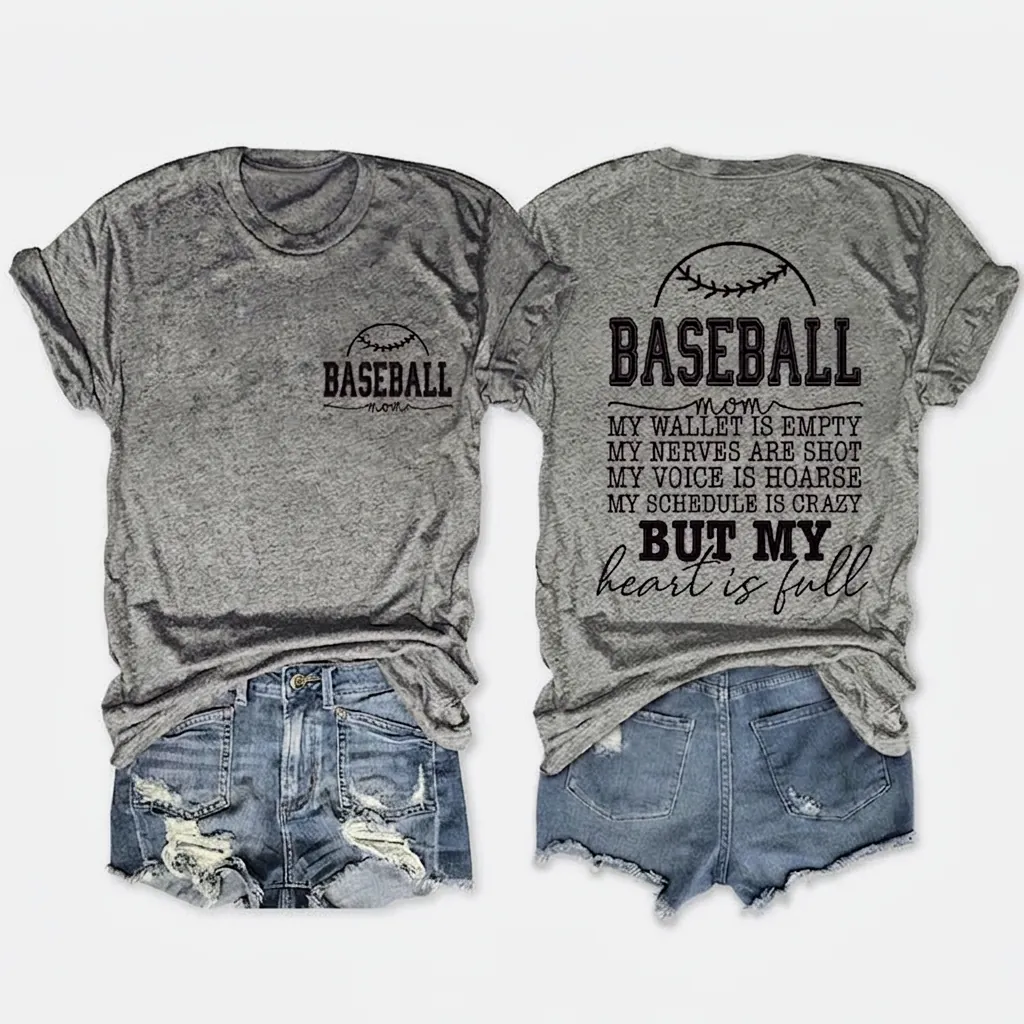 Women Baseball Mom Graphic T-Shirt Cotton Blend Short Sleeve Crew Neck Loose Casual Summer Top With Back Slogan