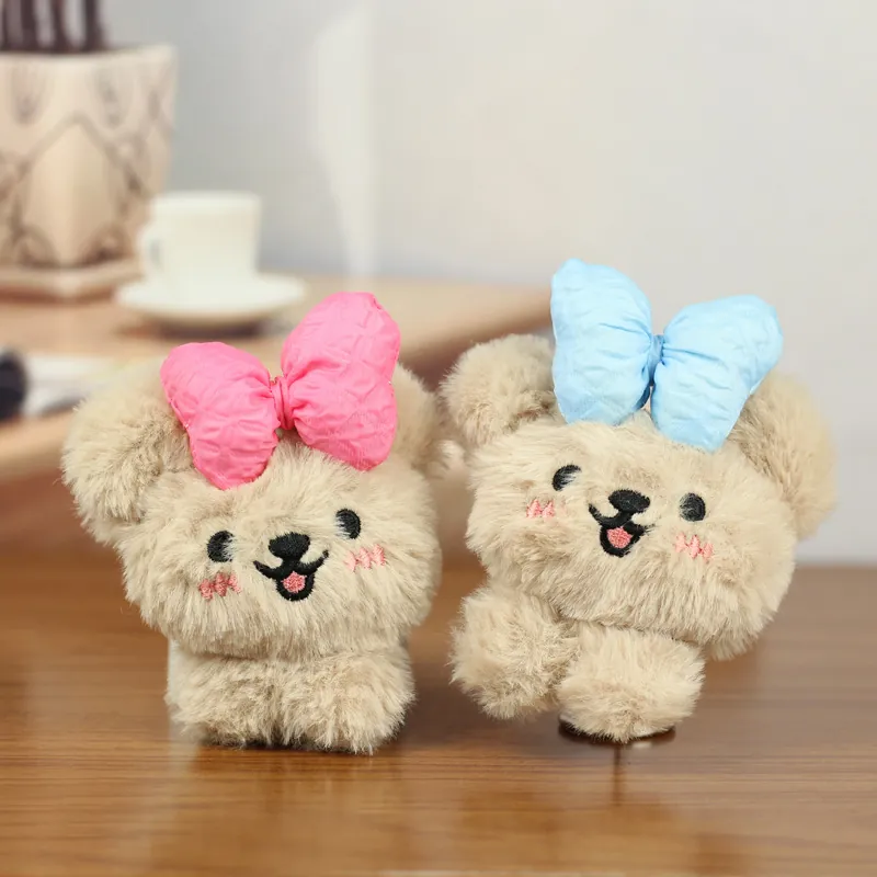 Süßer Plüsch Teddybär Schlüsselanhänger Mit Schleife Weicher Kawaii Bärenkopf Taschenanhänger Für Rucksack Deko