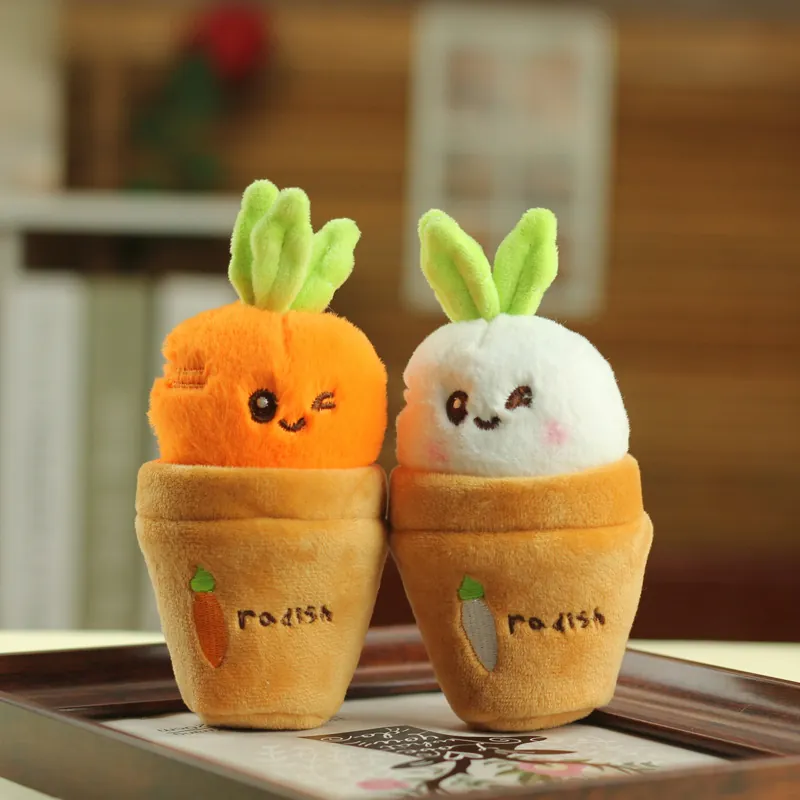 Cute Cartoon Plush Vegetable Potted Carrot Radish Keychain Toy With Embroidery Radish Pattern For Bag Pendant Decor Gift