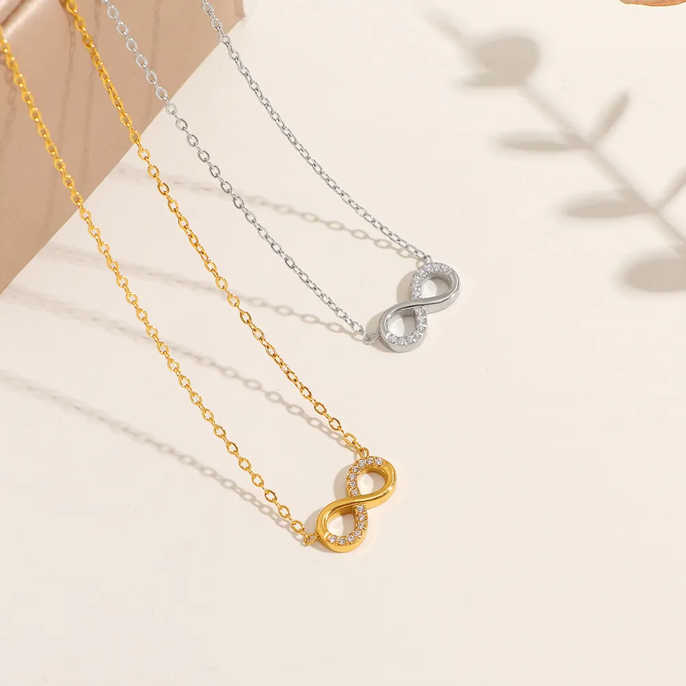 Infinity Pendant Necklace Stainless Steel Zirconia Inlaid Clavicle Chain Minimalist Jewelry Elegant Gift For Women