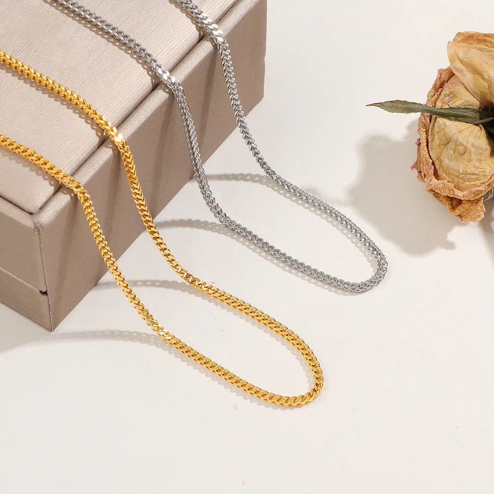 Collier Chaîne De Blé Acier Inoxydable Maillons Franco Tissés Bijoux Minimalistes Pour Femmes