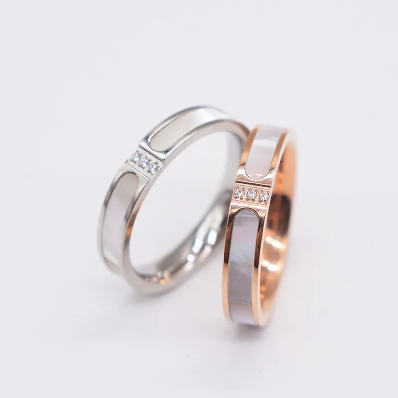 Titanium Steel Ring Mother Of Artificial Pearl Inlay Zircons Elegant Finger Jewelry For Women Korean Style Minimalist Rose Gold