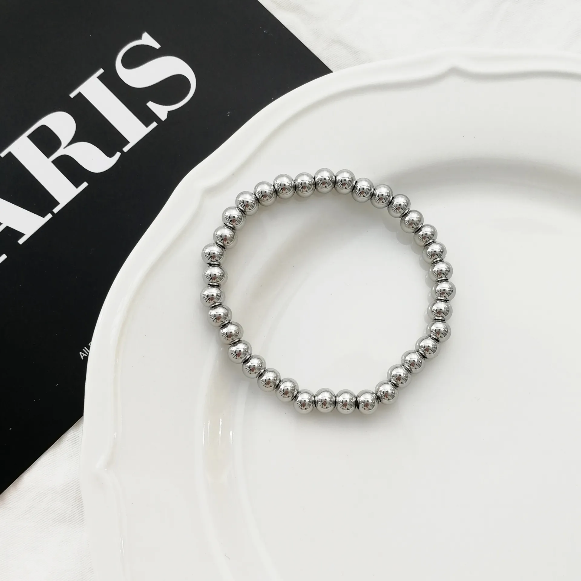 Minimalistische Kralenarmband Van Roestvrij Staal Voor Heren Dames Hoogglans Gepolijst Bal Hip Hop Punk Elastisch Koord Sieraden Cadeau