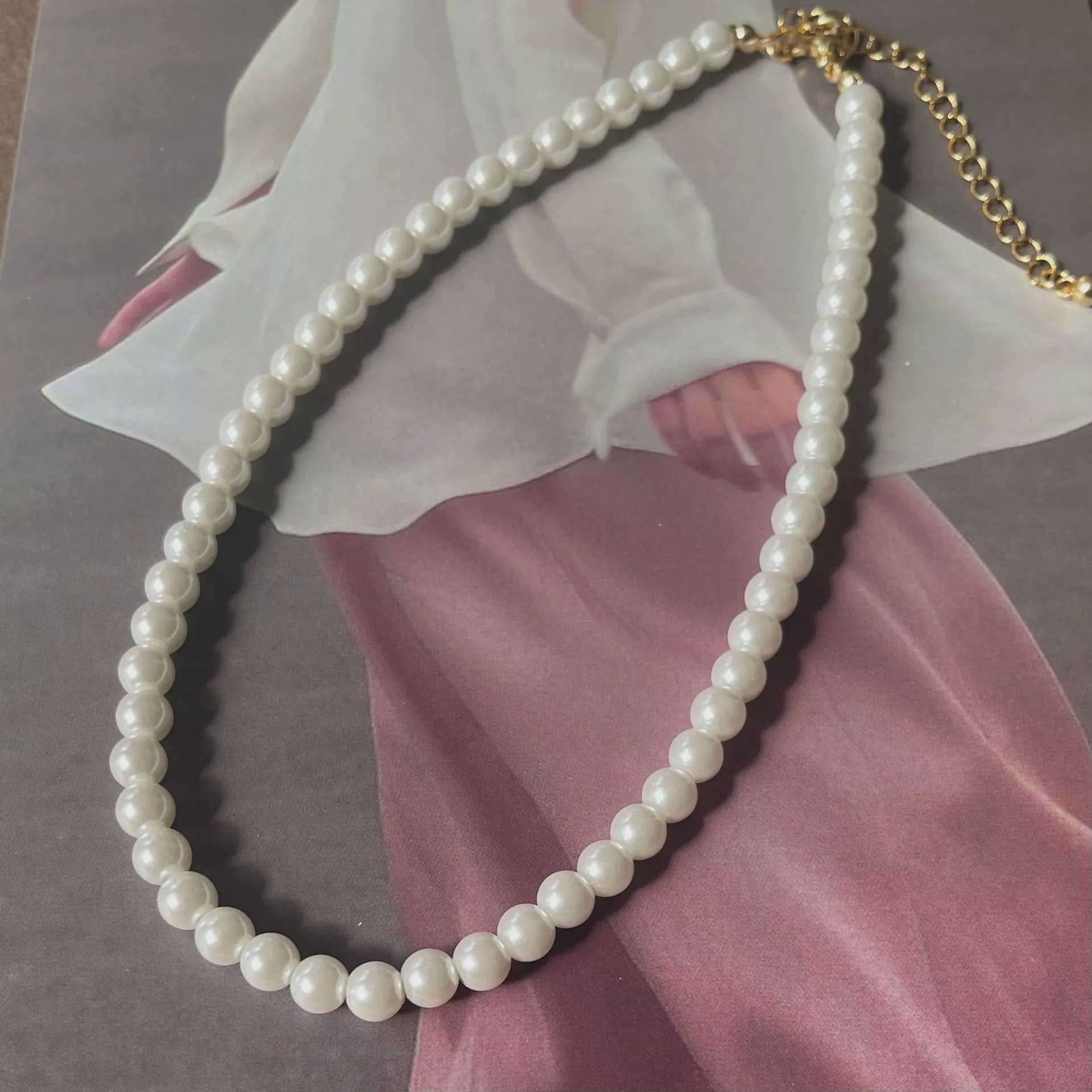 Collier De Künstliche Perles Vintage Français Pour Femmes Chaîne De Clavicule Élégante Avec Fermoir En Acier Inoxydable