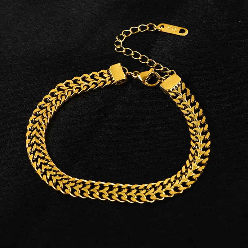 Bracelet Tressé Épais Rétro Acier Titane Plaqué Or 18K Chaîne Épi Réglable Pour Femmes Bijoux Minimalistes