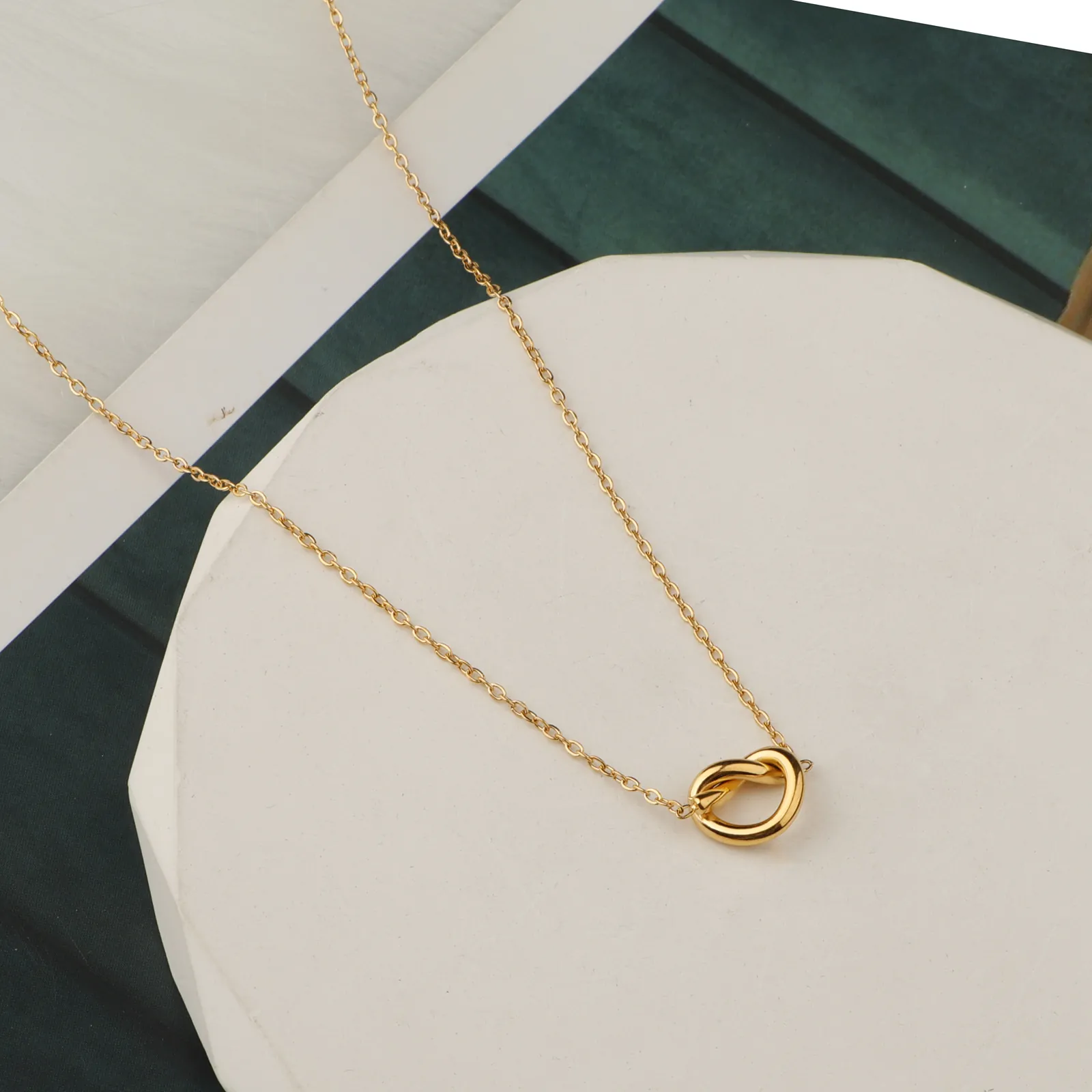 Minimalist Knot Pendant Necklace Titanium Steel 18K Gold Plated Clavicle Chain For Women Geometric Non-Fading Jewelry