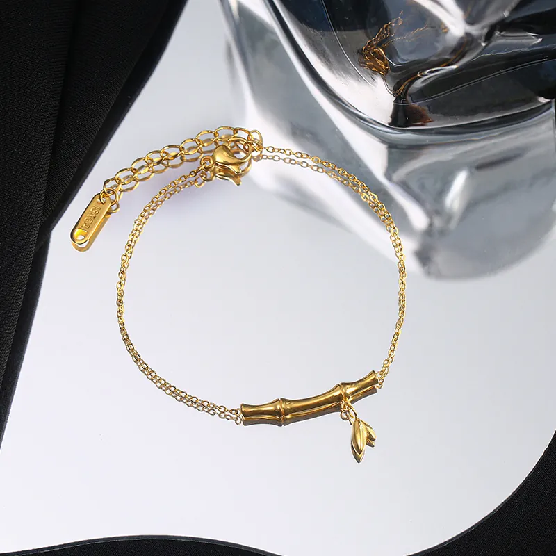 Stile Coreano Bracciale E Cavigliera Con Nodo Di Bambù Acciaio Inoxidabile Placcato Oro 18K Gioielli Minimalisti Per Donne