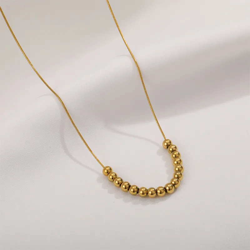 Minimalist Stainless Steel Snake Chain Necklace With Mini Round Gold Beads 18K Gold Plated Elegant Jewelry For Women