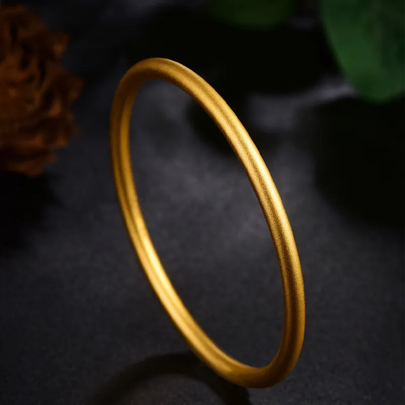 Vintage Matte 18K Gold Plated Stainless Steel Plain Bangle Bracelet For Women Minimalist Frosted Gold Bangle Jewelry Gift