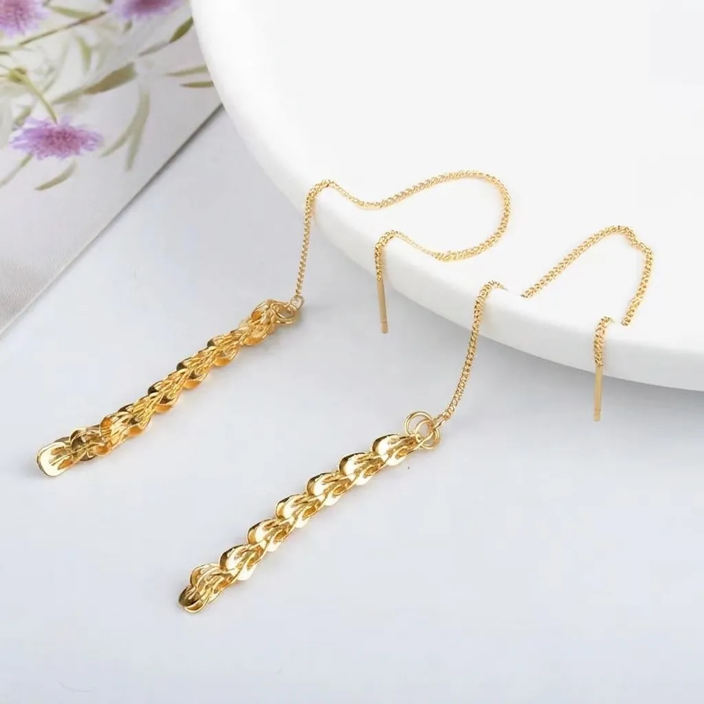 Phoenix-Schwanz-Quasten-Ohrlinien aus Edelstahl lange Tropfenform minimalistisch eleganter Modeschmuck Geschenk für Frauen