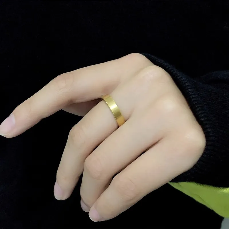 Minimalist Band Ring 18K Gold Plated Stainless Steel Brushed Matte Finish Classic Unisex Jewelry Gift Non-Fading