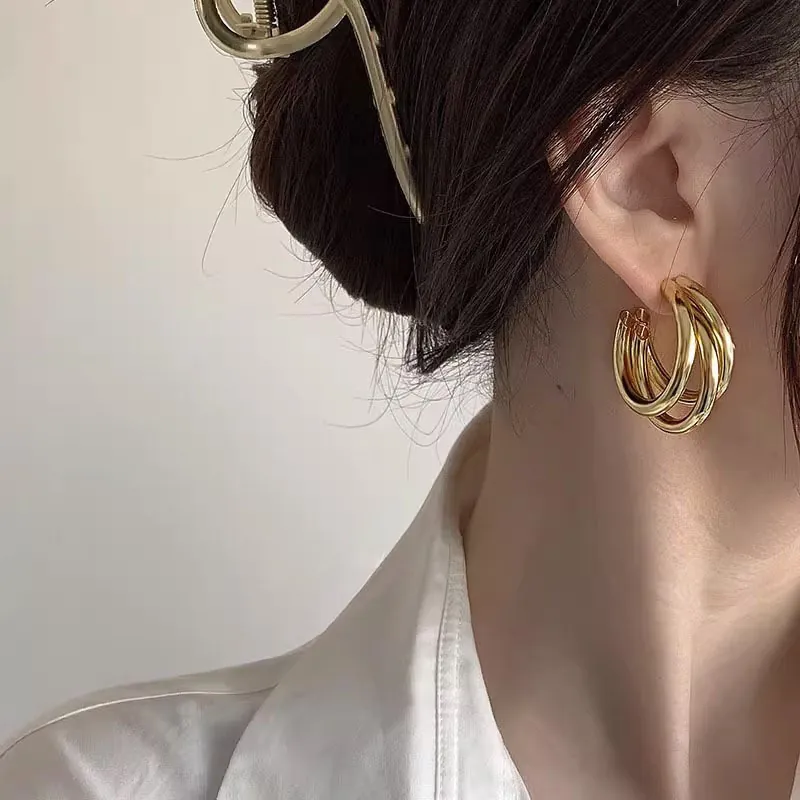 Orecchini A Cerchio A Triplo Strato In Acciaio Al Titanio A Forma Di C Geometrici Minimalisti Eleganti Gioielli Per Donne Metallo