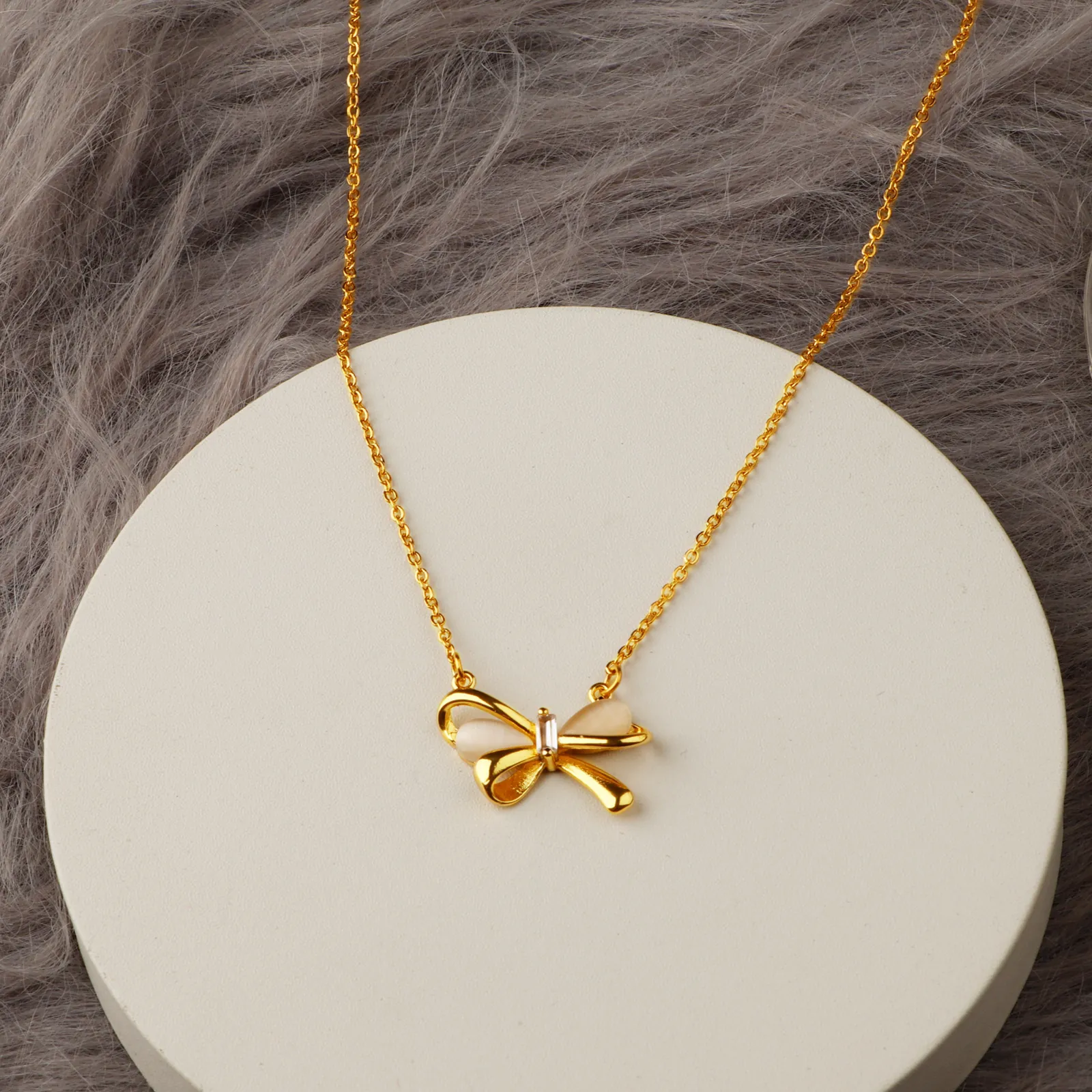 Collana In Acciaio Al Titanio Con Ciondolo A Fiocco In Rame Pietra Occhio Di Gatto Zirconia Gioielli Per Donna