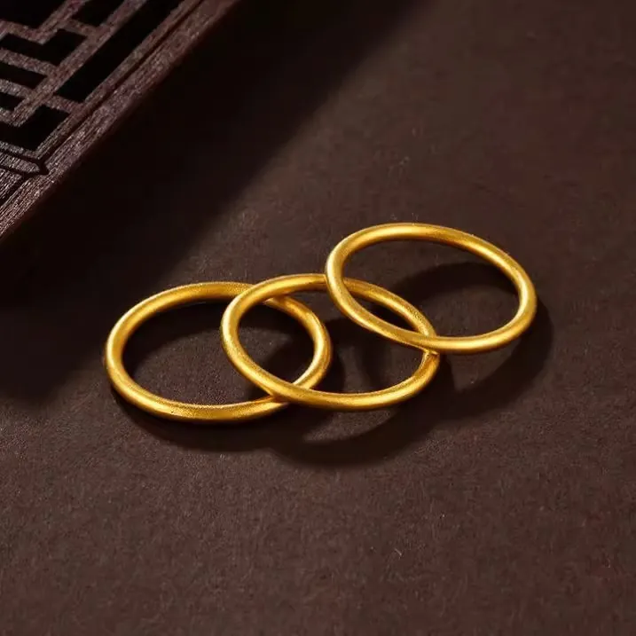 Titanium Steel Matte Gold Band Ring For Women Vintage Chinese Style Solid Round Minimalist Finger Ring Fashion Jewelry Gift