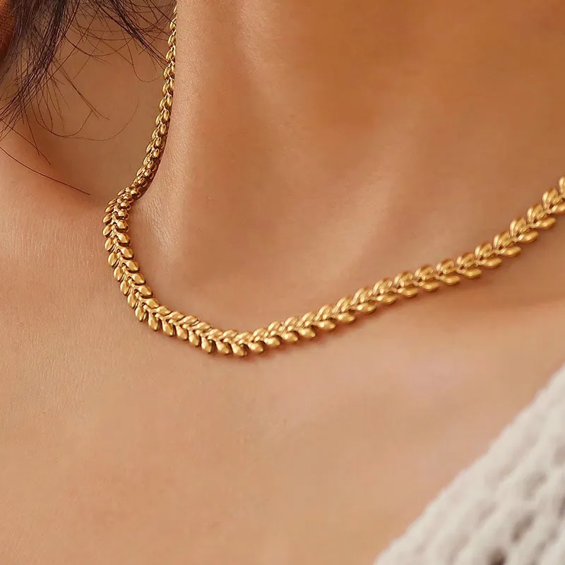 Wheat Ear Link Chain Necklace Gold Plated Titanium Steel Elegant Clavicle Choker Minimalist Jewelry For Women