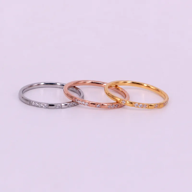 Thin Row Zircon Stainless Steel Ring Simple Modern Non-fading Band Ring For Women Elegant Minimalist Jewelry Daily Accessory