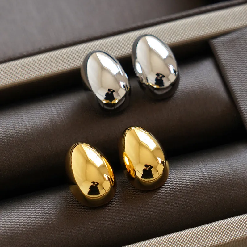 Boucles D'oreilles Puces Haricot Minimalistes Acier Titane Poli Haute Brillance Géométrique Style Français Bijoux Pour Femmes Filles
