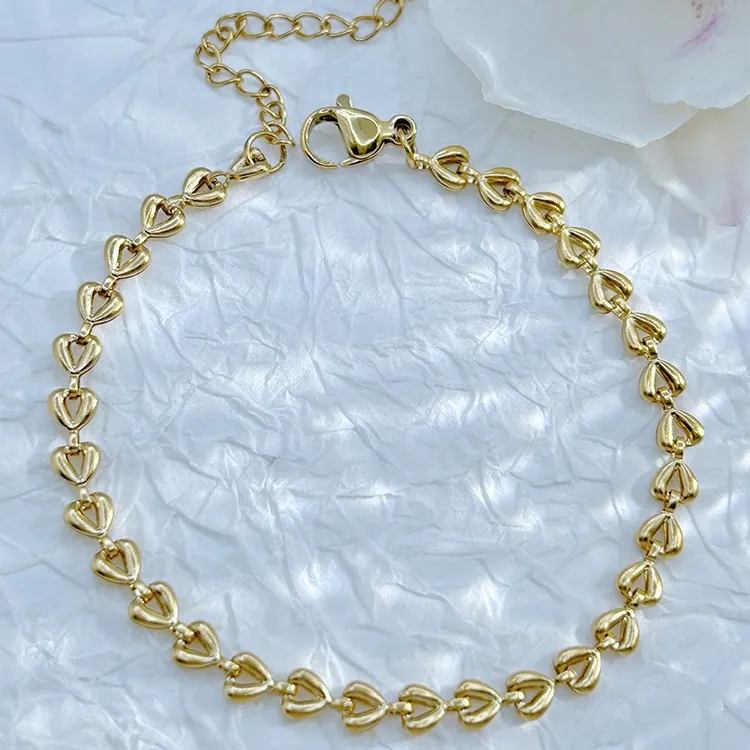 Heart Shaped Hollow Link Bracelet Titanium Steel Gold Plated Minimalist Adjustable Jewelry For Women