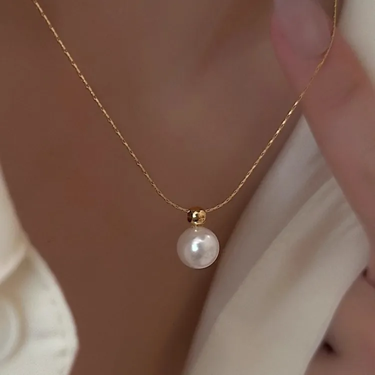 Collana Con Pendente Di Perla Artificial Minimalista Acciaio Inossidabile Perla Artificial Tonda Elegante Gioielli Stile Coreano Donna