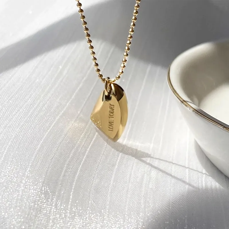 Love Today Engraved Pendant Necklace Titanium Steel Gold Plated Heart Shape Geometric Faceted Ball Chain For Women