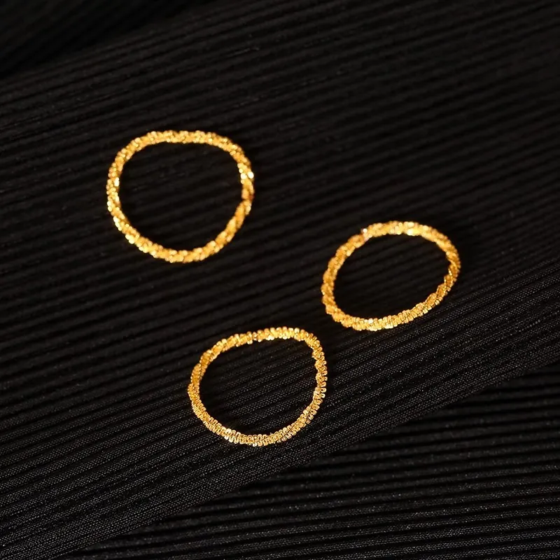 Women Titanium Steel Ring 18K Gold Plated Frosted Starry Star Slim Band Minimalist Stackable Korean Fashion Jewelry