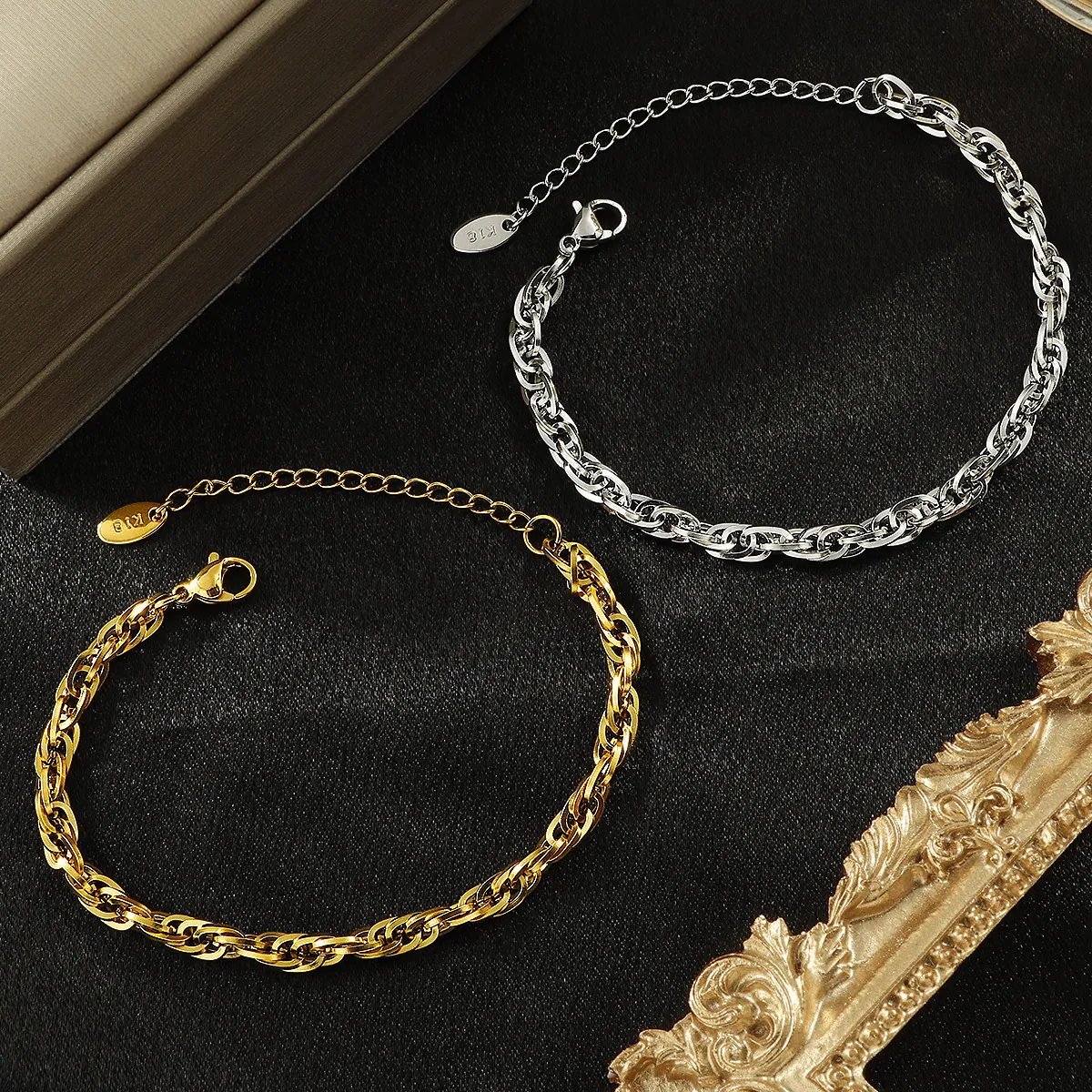 Chic Thick Link Chain Bracelet Titanium Steel 18K Gold Plated Minimalist Adjustable Jewelry For Women Trendy Hip Hop