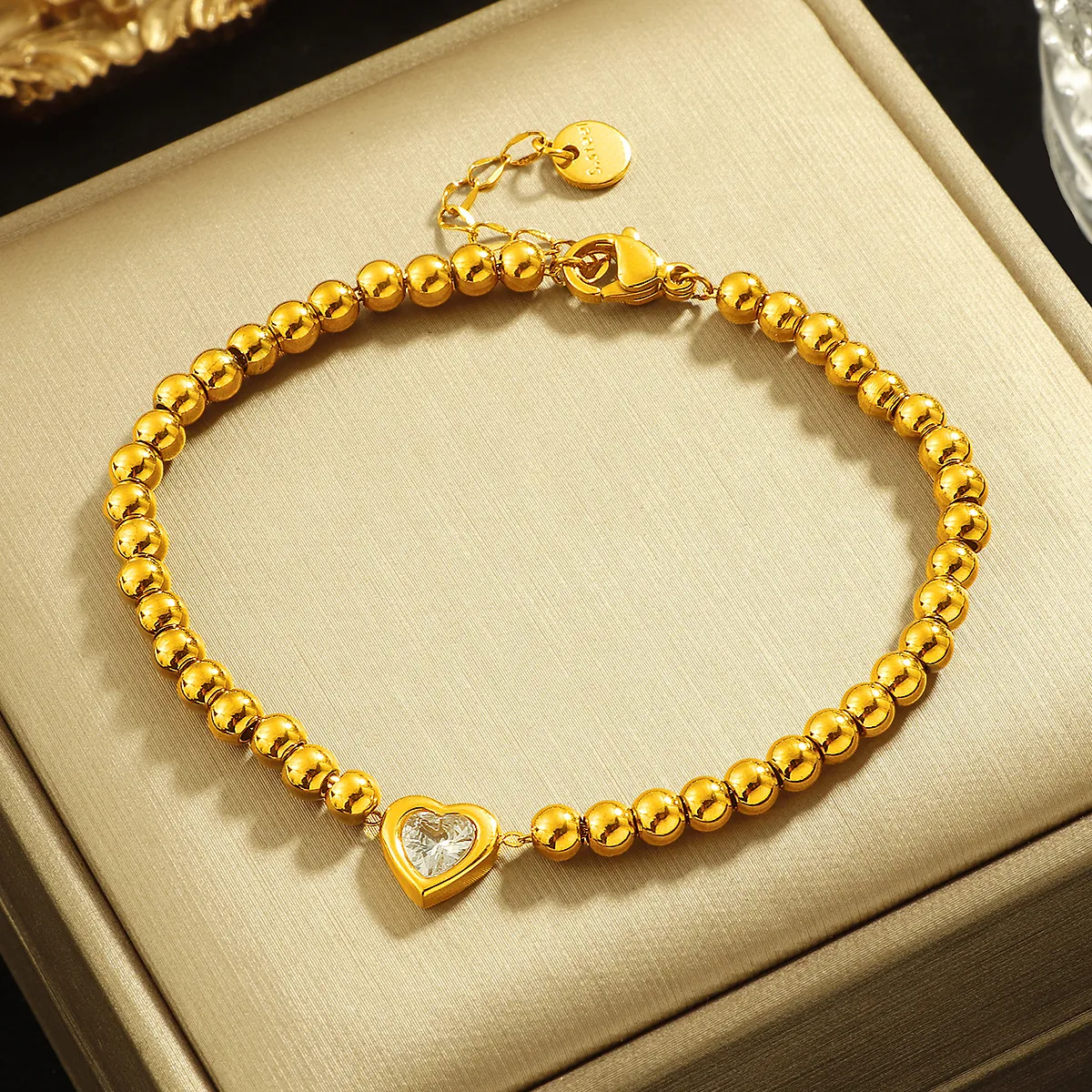 Fashion Heart Zircon Beaded Bracelet For Women Stainless Steel Gold Plated Minimalist Elegant Jewelry