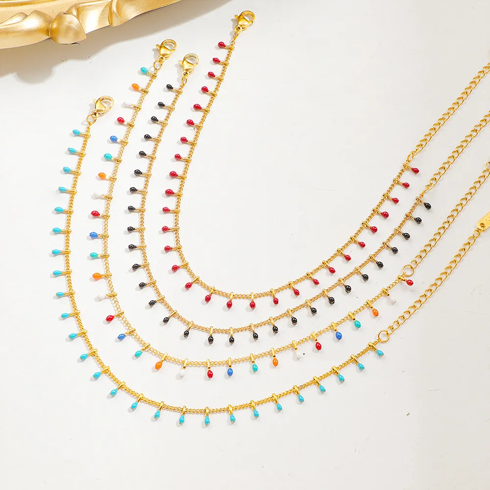 Titanium Steel Anklet For Women Luxury Gold Plated Water Drop Drip Oil Beads Dainty Waterproof Foot Chain Jewelry