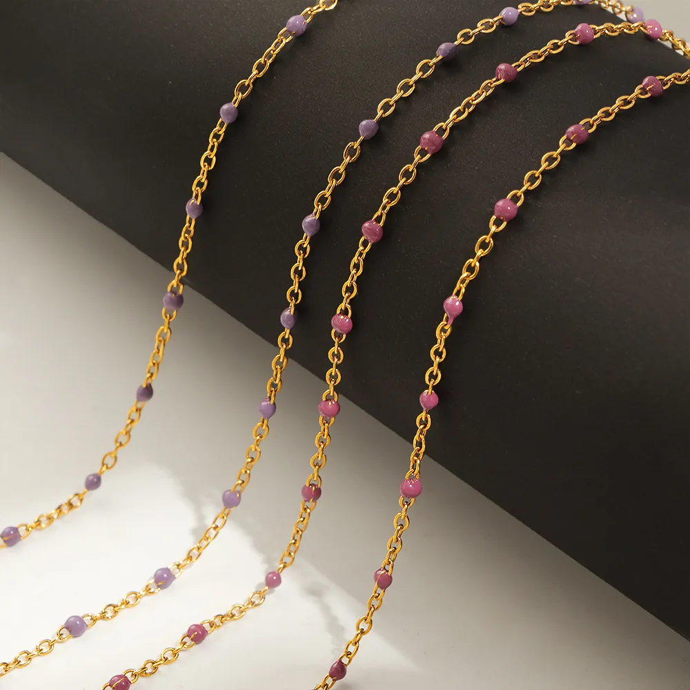 Colorful Beaded Choker Necklace Titanium Steel 18K Gold Plated Glaze Enamel Minimalist Jewelry For Women