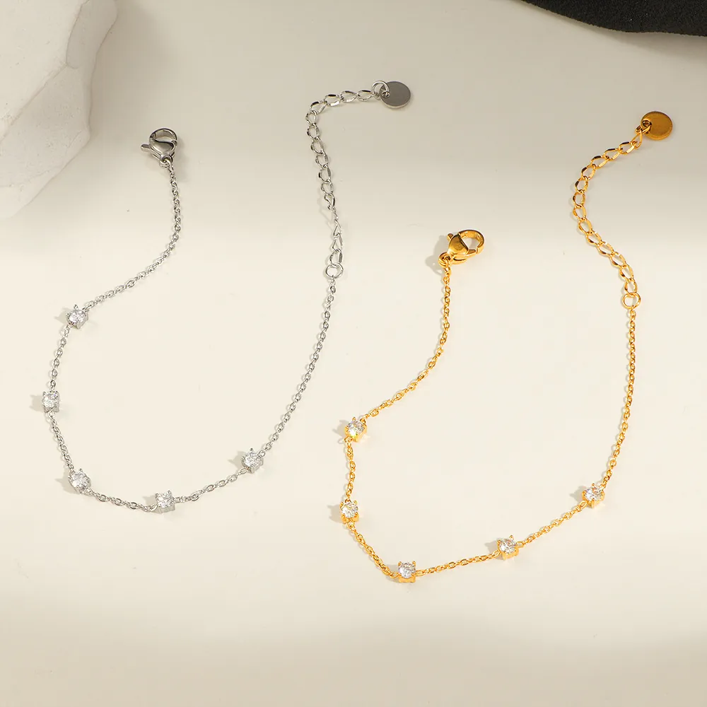 Bracelet En Acier Inoxydable Avec Pierres De Zircone Blanche Sertissage À Quatre Griffes Bijoux Ajustables Pour Femmes