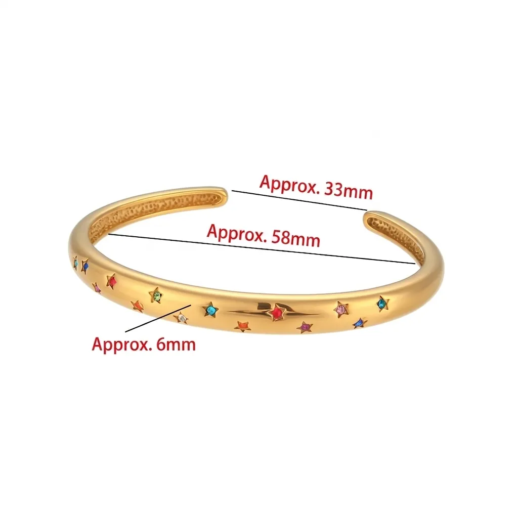 Colorful Star Stainless Steel Cuff Bracelet Gold Plated Rhinestone Open Bangle Fashion Jewelry For Women
