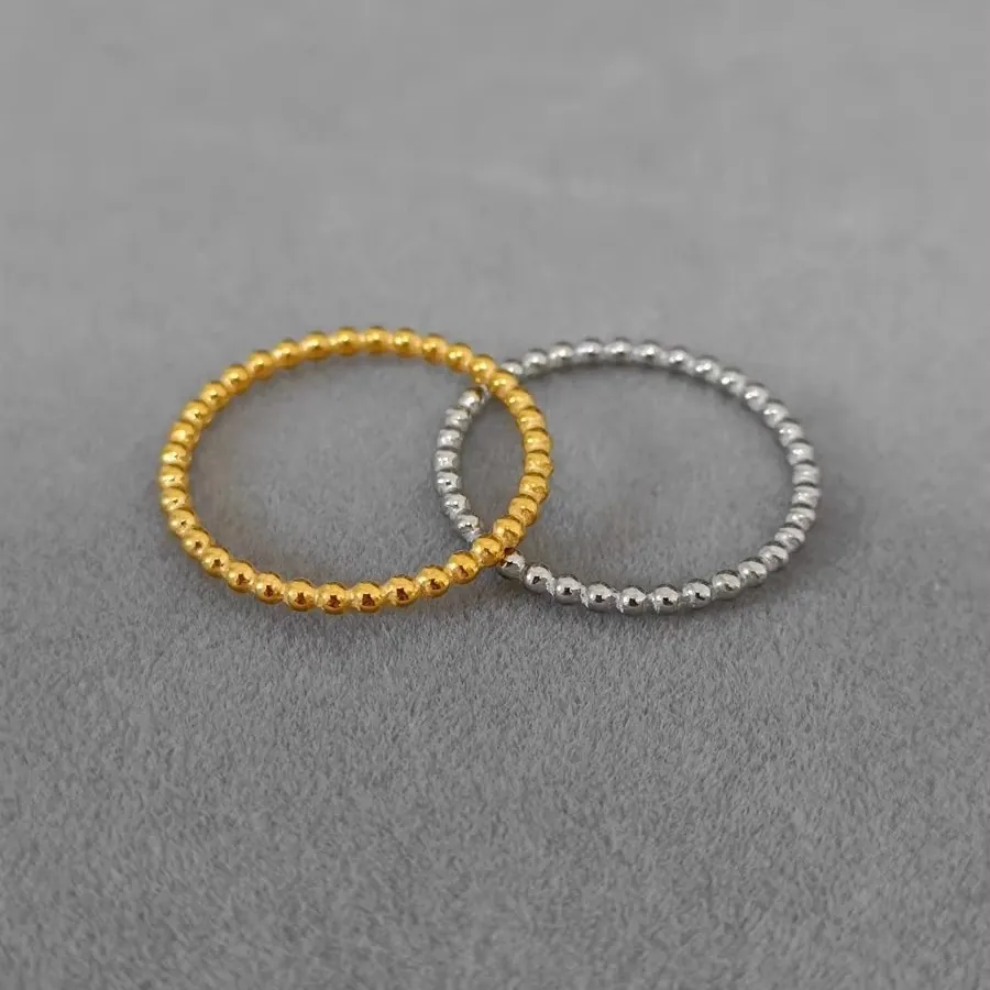 Bague À Perles Minimaliste Acier Inoxydable Plqué Or 18K Empilable Bague Bulle Pour Femmes Style Français