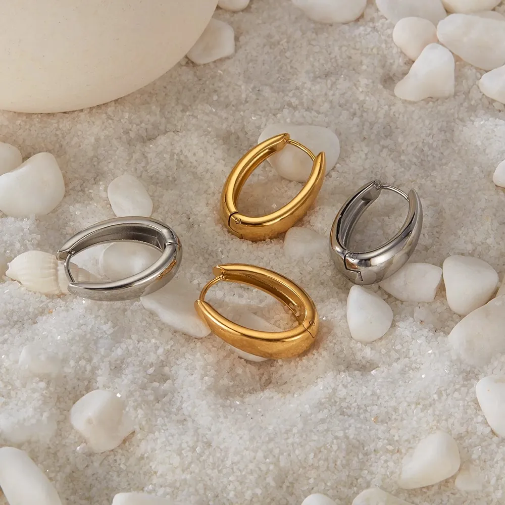 U Shaped Hoop Earrings Stainless Steel Gold Plated Horseshoe Buckle Geometric Oval Retro Minimalist Fashion For Women