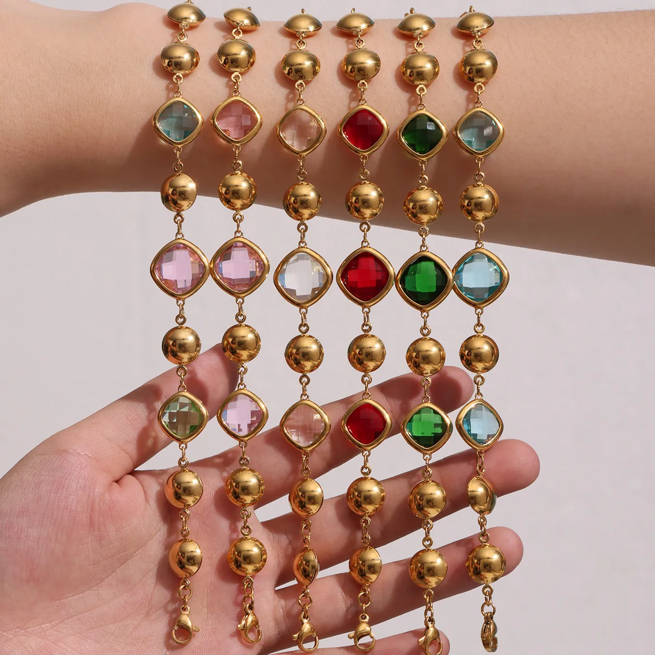 Gold Plated Stainless Steel Heart Anklet Bracelet For Women Bohemian Colorful Czech Glass Stone Opal Inlaid Fashion Foot Jewelry